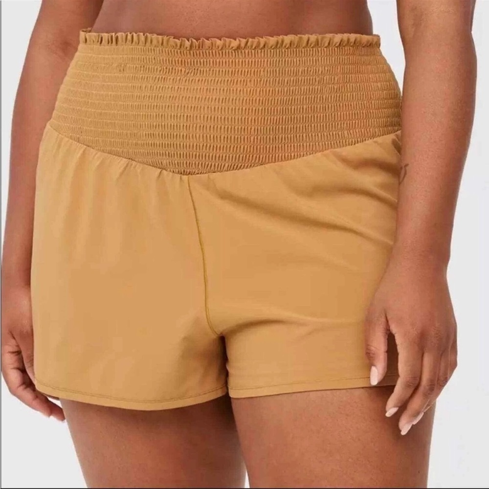 Aerie Offline Smocked Running Shorties |‎ Mustard Gold | Sm